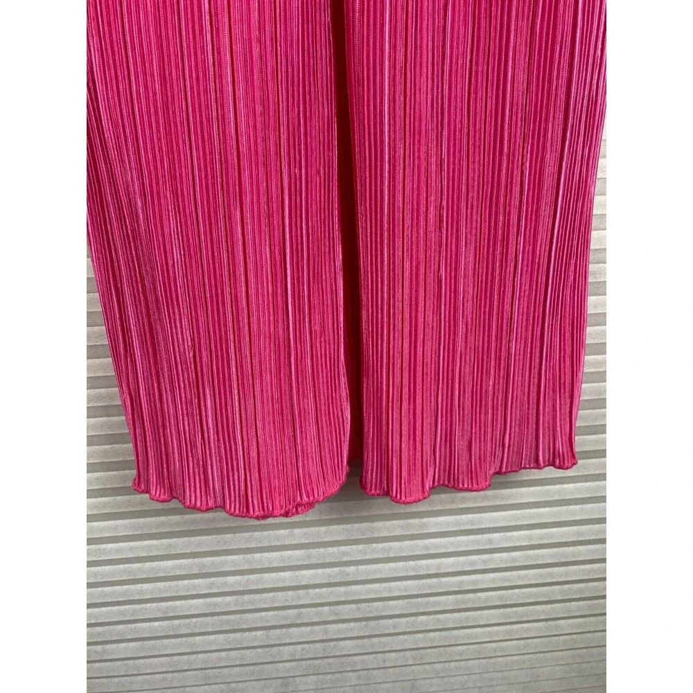 Fashion Nova 2pc Pants Top Sz S Pink Ribbed Long Sleeve Button Down V-Neck Sheer - Picture 10 of 16